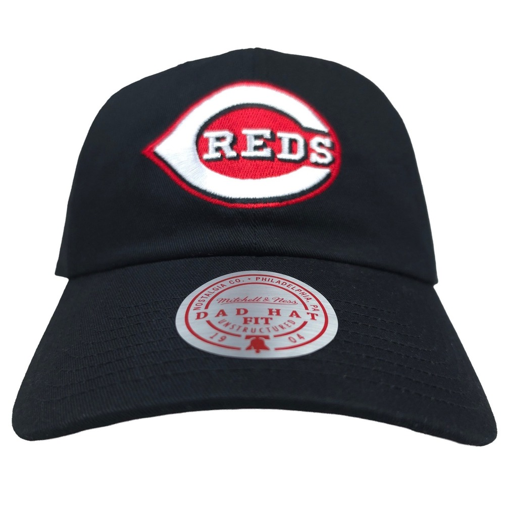 Cincinnati Reds Mitchell & Ness MLB Dad Hat Cap Embroidery Logo Black NWT